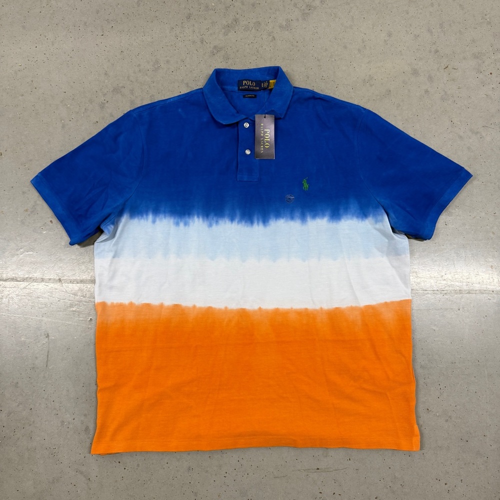 Polo by Ralph Lauren Blue, White, and Orange Men's Polo Shirt